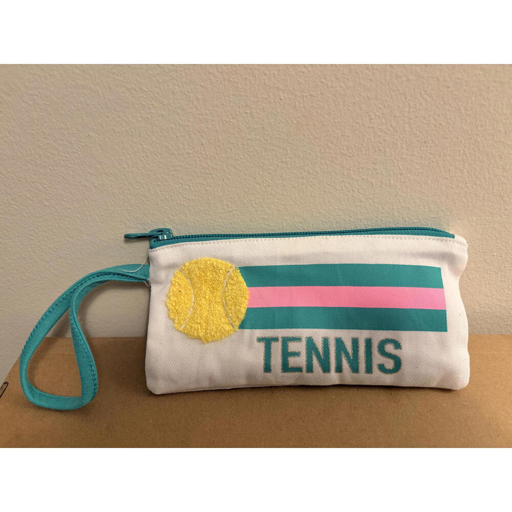 White/Teal Canvas Tennis Wristlet